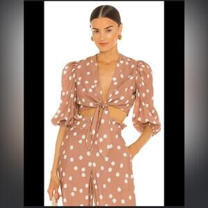 Jonathan Simkai Adria Puff Sleeve Crop Top Polka Dots Teak & White small